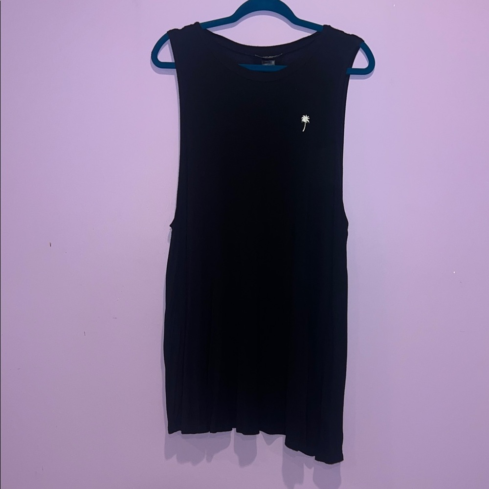 See You Monday Black Swim Dress Cover Up with Palm Tree Detail